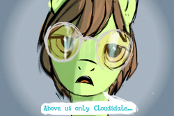 Size: 862x575 | Tagged: safe, artist:catachromatic, derpibooru import, earth pony, pony, colored sketch, dialogue, glasses, gradient background, grainy, imagine, implied cloudsdale, john lennon, male, open mouth, ponified, shaded sketch, singing, sketch, solo, species swap, speech bubble, stallion, strawberry fields