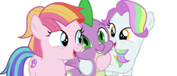 Size: 1006x435 | Tagged: safe, edit, editor:undeadponysoldier, coconut cream, spike, toola roola, dragon, earth pony, pony, best friends, cute, daaaaaaaaaaaw, female, filly, foal, friendship, group hug, happy, hug, male, ponytail, simple background, spikabetes, spikelove, transparent background, vector, vector edit