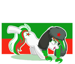 Size: 640x553 | Tagged: safe, artist:diniarvegafinahar, oc, oc only, oc:bulgaria, earth pony, pony, badass, braid, bulgaria, female, flag, hat, mare, nation ponies, open mouth, ponified, simple background, solo, species swap, ushanka, white background