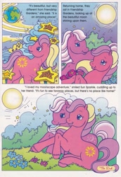 Size: 551x800 | Tagged: safe, derpibooru import, photographer:moonbreeze, sundance (g2), earth pony, pony, g2, comic, duo, duo female, female, friendship gardens (location), mare, moon, moon shadow, official, stars, sun sparkle, sunsparkle, the silvery moon