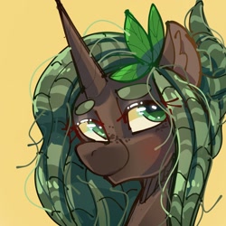 Size: 1200x1200 | Tagged: safe, artist:peachmichea, derpibooru import, oc, oc:willow wishes, pony, unicorn, brown coat, dreadlocks, green mane, nonbinary, solo