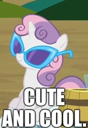 Size: 340x490 | Tagged: safe, derpibooru import, edit, edited screencap, screencap, sweetie belle, twilight time, caption, cool, cropped, cute, image macro, sunglasses, text