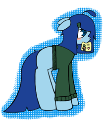 Size: 500x600 | Tagged: safe, artist:castafae, derpibooru import, oc, oc only, oc:babbling brook, earth pony, pony, blank flank, blushing, clothes, ears, female, floppy ears, long tail, mouth hold, solo, sweater, tail