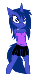 Size: 3448x6373 | Tagged: safe, artist:rainysunshine, derpibooru import, princess luna, anthro, adorasexy, breasts, cleavage, clothes, colored, cute, jewelry, long mane, looking at you, lunabetes, necklace, sexy, skirt, smiling, smiling at you, tanktop