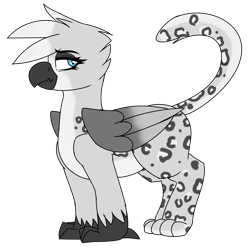 Size: 1800x1800 | Tagged: safe, artist:coatieyay, derpibooru import, oc, oc only, oc:heidi van hoorn, big cat, griffon, leopard, snow leopard, beak, cat tail, chubby, female, griffon oc, simple background, solo, tail, talons, transparent background