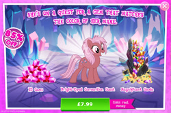 Size: 1964x1301 | Tagged: safe, derpibooru import, idw, earth pony, pony, advertisement, costs real money, english, female, gameloft, gem, idw showified, mare, mobile game, my little pony: magic princess, numbers, sale, solo, text, unnamed character, unnamed pony