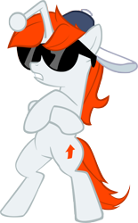 Size: 3896x6291 | Tagged: safe, artist:ambits, derpibooru import, oc, oc only, oc:karma, pony, backwards ballcap, baseball cap, bipedal, cap, hat, simple background, solo, sunglasses, transparent background