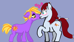 Size: 1920x1080 | Tagged: safe, anonymous artist, artist:elidiotadelaesquina, derpibooru import, oc, oc:sunny sunshine, pony, gay, heart, kissing, love, male, simple background, unnamed oc