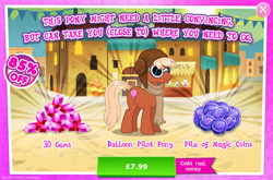 Size: 1964x1298 | Tagged: safe, derpibooru import, idw, earth pony, pony, advertisement, aviator goggles, clothes, costs real money, english, gameloft, gem, goggles, hat, idw showified, magic coins, male, mobile game, my little pony: magic princess, numbers, official, sale, scarf, solo, stallion, text, unnamed character, unnamed pony