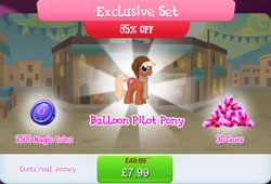 Size: 1268x860 | Tagged: safe, derpibooru import, idw, earth pony, pony, aviator goggles, bundle, clothes, costs real money, english, gameloft, gem, goggles, hat, idw showified, magic coins, male, mobile game, my little pony: magic princess, numbers, official, sale, scarf, solo, stallion, text, unnamed character, unnamed pony