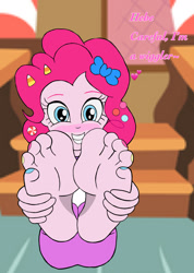 Size: 1280x1794 | Tagged: safe, artist:zeekthatgeek, derpibooru import, pinkie pie, equestria girls, barefoot, candy, cute, feet, fetish, food, foot fetish, nail polish, soles, toenail polish, toenails, toes