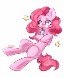 Size: 2500x3000 | Tagged: safe, artist:02vxmp, derpibooru import, pinkie pie, earth pony, pony, belly, drink, drinking, drinking straw, female, mare, simple background, smiling, solo, stars, white background