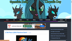 Size: 1366x768 | Tagged: safe, derpibooru import, edit, screencap, queen chrysalis, rainbow dash, changeling, advertisement, chrysalis day, equestria daily, female, looking at you, solo, website