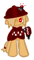 Size: 459x813 | Tagged: safe, artist:castafae, derpibooru import, oc, pony, robot, robot pony, clothes, ears, female, filly, floppy ears, foal, hair over one eye, hard hat, hat, mini-sentry gun, poncho, ponified, simple background, solo, species swap, team fortress 2, transparent background, weapon, wingding eyes