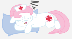 Size: 1885x1026 | Tagged: safe, derpibooru import, nurse redheart, earth pony, pony, onomatopoeia, pillow, simple background, sleeping, sound effects, zzz