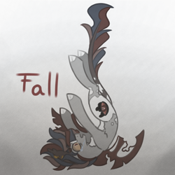 Size: 3000x3000 | Tagged: safe, artist:polish_pigeon, derpibooru import, oc, bat pony, hybrid, kirin, pony, auburn fall, bat pony oc, bat-kirin, crying, digital art, falling, injured wing, ponysona, sad, spots, vent art, wings