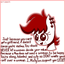 Size: 2048x2048 | Tagged: safe, artist:aryannerapesmewithherfutacockeverynight, derpibooru import, oc, oc:molly tov, pony, aria property cinematic universe, caption, eyelashes, female, freckles, motivational, motivational poster, open mouth, open smile, piercing, reversed gender roles equestria, simple background, smiling, text, white background, wholesome