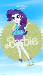 Size: 1080x1920 | Tagged: safe, artist:twilirity, derpibooru import, rarity, human, equestria girls, barbie, barbie (film), fashion, female, mattel, poster, poster parody, rarity peplum dress