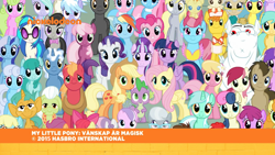 Size: 2560x1440 | Tagged: safe, derpibooru import, edit, edited screencap, screencap, aloe, amethyst star, apple bloom, applejack, berry punch, berryshine, big macintosh, bon bon, bulk biceps, carrot cake, carrot top, cheerilee, cherry berry, cloudchaser, cup cake, daisy, derpy hooves, diamond tiara, dj pon-3, doctor whooves, flitter, flower wishes, fluttershy, golden harvest, lemon hearts, lily, lily valley, linky, lotus blossom, lyra heartstrings, mayor mare, minuette, octavia melody, pinkie pie, pipsqueak, pokey pierce, pound cake, pumpkin cake, rainbow dash, rarity, roseluck, sassaflash, scootaloo, sea swirl, seafoam, shoeshine, silver spoon, snails, snips, sparkler, spike, spring melody, sprinkle medley, starlight glimmer, sunshower raindrops, sweetie belle, sweetie drops, thunderlane, twilight sparkle, twilight sparkle (alicorn), twinkleshine, twist, vinyl scratch, alicorn, pony, school raze, season 5, the cutie re-mark, spoiler:s08, cake twins, cutie mark crusaders, female, filly, foal, fraternal twins, josh haber, mane seven, mane six, nickelodeon, siblings, twins