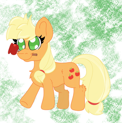 Size: 2448x2475 | Tagged: safe, artist:cinematic-fawn, derpibooru import, applejack, pony, apple, candy apple (food), food, mouth hold, solo