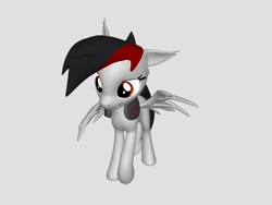 Size: 1200x900 | Tagged: safe, artist:kruvvv, derpibooru import, oc, oc only, oc:kruv, pegasus, pony, pony creator, 3d, 3d pony creator, happy, headphones, looking down, one ear down, pegasus oc, raised hoof, raised leg, red eyes, simple background, smiling, solo, spread wings, standing, wings