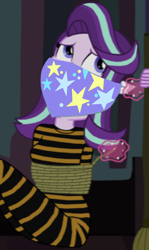 Size: 1024x1716 | Tagged: safe, artist:robukun, derpibooru import, starlight glimmer, human, equestria girls, road to friendship, bondage, bound and gagged, cloth gag, clothes, damsel in distress, gag, humanized, looking up, rope, rope bondage, scared, scarf, scarf gag, starlight's gag, worried