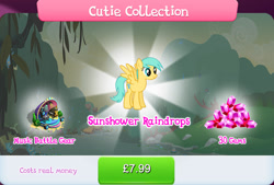 Size: 1267x855 | Tagged: safe, derpibooru import, sunshower raindrops, pegasus, pony, bundle, bush, costs real money, english, female, gameloft, gem, mare, mobile game, my little pony: magic princess, numbers, official, sale, solo, spread wings, text, wings