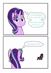 Size: 2480x3508 | Tagged: safe, artist:_healthpack_, derpibooru import, starlight glimmer, oc, pony, anxiety, comic, duo, female, simple background, thought bubble, white background