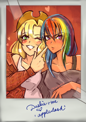 Size: 2480x3508 | Tagged: safe, artist:paigeosity, derpibooru import, applejack, rainbow dash, human, appledash, female, humanized, lesbian, shipping