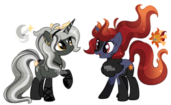 Size: 3618x2213 | Tagged: safe, artist:dixieadopts, derpibooru import, oc, oc only, oc:silver moon, oc:solar fire, pony, unicorn, female, mare, simple background, transparent background