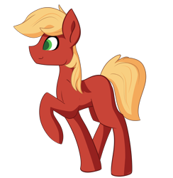 Size: 5000x5117 | Tagged: safe, artist:those kids in the corner, derpibooru import, big macintosh, earth pony, pony, colt, colt big macintosh, foal, happy, looking offscreen, male, missing cutie mark, profile, raised hoof, raised leg, simple background, smiling, transparent background, young
