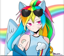 Size: 1080x936 | Tagged: safe, artist:blepp, derpibooru import, rainbow dash, human, humanized, sunglasses