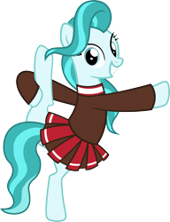 Size: 3077x4008 | Tagged: safe, artist:surprisepi, derpibooru import, lighthoof, earth pony, pony, 2 4 6 greaaat, bipedal, cheerleader, clothes, female, mare, raised hoof, raised leg, skirt, smiling, solo