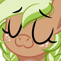 Size: 1000x1000 | Tagged: safe, artist:emberslament, derpibooru import, oc, oc only, oc:sylvia evergreen, pony, bust, commission, emote, eyebrows, eyebrows visible through hair, eyes closed, female, freckles, portrait, simple background, solo, transparent background, uwu, ych result