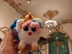 Size: 4000x3000 | Tagged: safe, artist:casquitos kawaii, derpibooru import, princess celestia, alicorn, pony, amigurumi, castle, crochet, handmade, irl, mexico, photo, plushie, solo