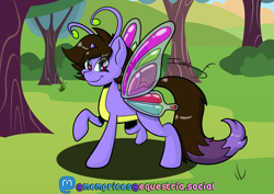 Size: 3508x2481 | Tagged: safe, artist:memprices, derpibooru import, oc, oc only, oc:quill swirls, original species, antenna, antennae, butterfly wings, complex background, high res, pony hybrid, ponysona, raised hoof, raised leg, wings