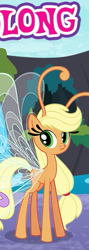 Size: 193x541 | Tagged: safe, derpibooru import, applejack, breezie, it ain't easy being breezies, breeziefied, cropped, english, gameloft, hatless, long, meme, missing accessory, species swap, text, wow! glimmer