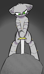Size: 444x751 | Tagged: safe, artist:cotarsis, derpibooru import, oc, oc:project zero, earth pony, pony, robot, robot pony, bipedal, sketch, solo, stone, sword, sword in the stone, weapon