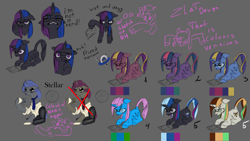 Size: 7680x4320 | Tagged: safe, artist:zlatdesign, derpibooru import, oc, oc:rizedhorisont, oc:rusted gold, oc:stellar, design, process, sketch, sketch dump