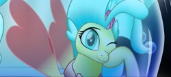 Size: 1432x645 | Tagged: safe, artist:bladedragoon7575, derpibooru import, princess skystar, seapony (g4), my little pony: the movie, adorable face, bubble, crepuscular rays, cute, female, fin wings, fins, flower, flower in hair, flowing mane, in bubble, jewelry, looking at you, necklace, ocean, one eye closed, pearl necklace, smiling, smiling at you, solo, sunlight, underwater, water, wings, wink