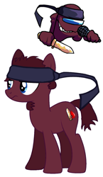 Size: 605x1040 | Tagged: safe, artist:josephthedumbimpostor, derpibooru import, earth pony, pony, among us, headband, male, maroon impostor, ponified, species swap, vs impostor v4