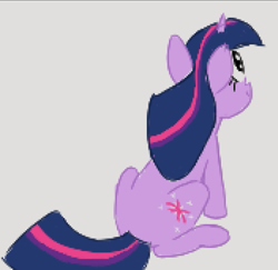 Size: 683x664 | Tagged: source needed, useless source url, safe, artist:purppone, ponerpics import, twilight sparkle, unicorn twilight, pony, unicorn, aggie.io, female, looking away, looking up, mare, simple background, sitting, smiling, solo