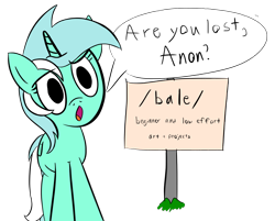 Size: 2664x2142 | Tagged: safe, artist:purppone, ponerpics import, lyra heartstrings, pony, /bale/, confused, sign, solo, text