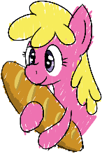 Size: 146x220 | Tagged: safe, artist:purppone, ponerpics import, cherry berry, pony, baguette, bread, food, happy, solo