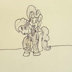 Size: 2197x2197 | Tagged: safe, artist:purppone, ponerpics import, pinkie pie, pony, clothes, costume, monochrome, pinktober, pinktober 2022, solo, zaphod beeblebrox