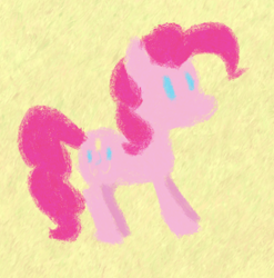 Size: 1020x1032 | Tagged: safe, artist:purppone, ponerpics import, pinkie pie, earth pony, pony, female, mare, pinktober, pinktober 2022, simple background, solo, yellow background