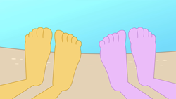 Size: 1920x1080 | Tagged: safe, artist:chipmunkraccoonoz, derpibooru import, sci-twi, sunset shimmer, twilight sparkle, equestria girls, beach, feet, fetish, foot fetish, sand, water