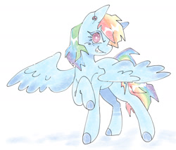 Size: 1994x1705 | Tagged: safe, artist:nutsack90, derpibooru import, rainbow dash, pegasus, pony, ear piercing, looking at you, piercing, raised hoof, raised leg, simple background, smiling, solo, spread wings, white background, wings