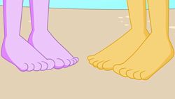 Size: 1920x1080 | Tagged: safe, artist:chipmunkraccoonoz, derpibooru import, sci-twi, sunset shimmer, twilight sparkle, human, equestria girls, beach, close-up, feet, fetish, foot fetish, sand, water