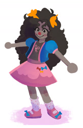 Size: 672x1030 | Tagged: safe, artist:noeelka, derpibooru import, pinkie pie, anthro, clothes, homestuck, simple background, skirt, smiling, solo, species swap, troll (homestuck), white background